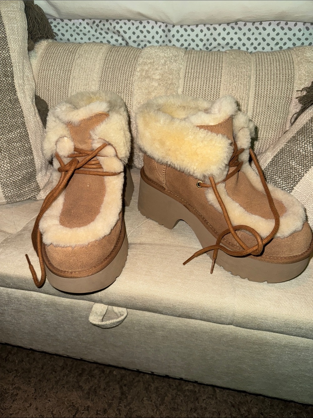 UGG Chestnut Lace-Up Shearling Platform Ankle Boots
